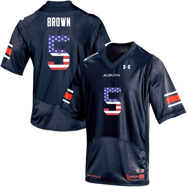 Men's Auburn Tigers #5 Derrick Brown USA Flag Fashion Navy College Stitched Football Jersey